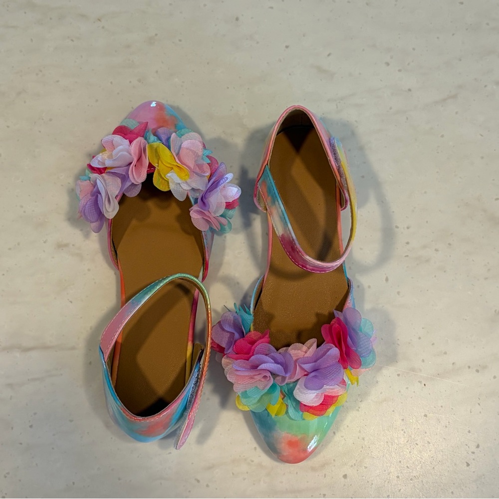 Girls Floral Colorful Pointy Toe Flats